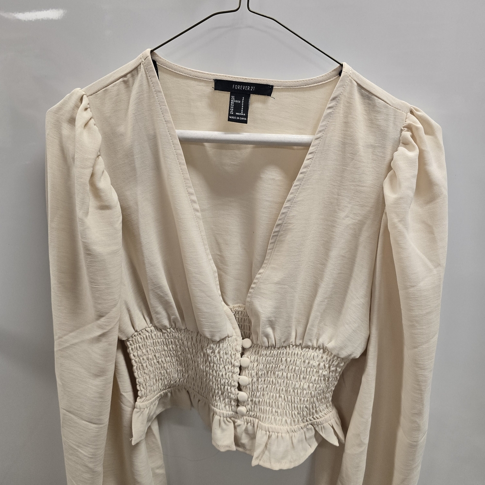 Forever 21 Beige Smocked Blouse Size S